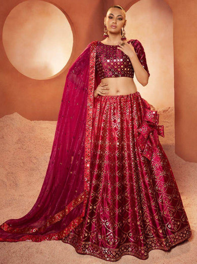 Exquisite Magenta Sequins Embroidered Velvet Lehenga Choli
